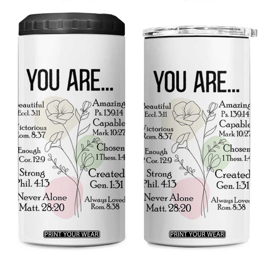 Christian 4 in 1 Can Cooler Tumbler Religious Self Care Inspiration Gifts Inspirational Scripture Cup with Bible Verse TB10 One Size: 16 oz White Print Your Wear