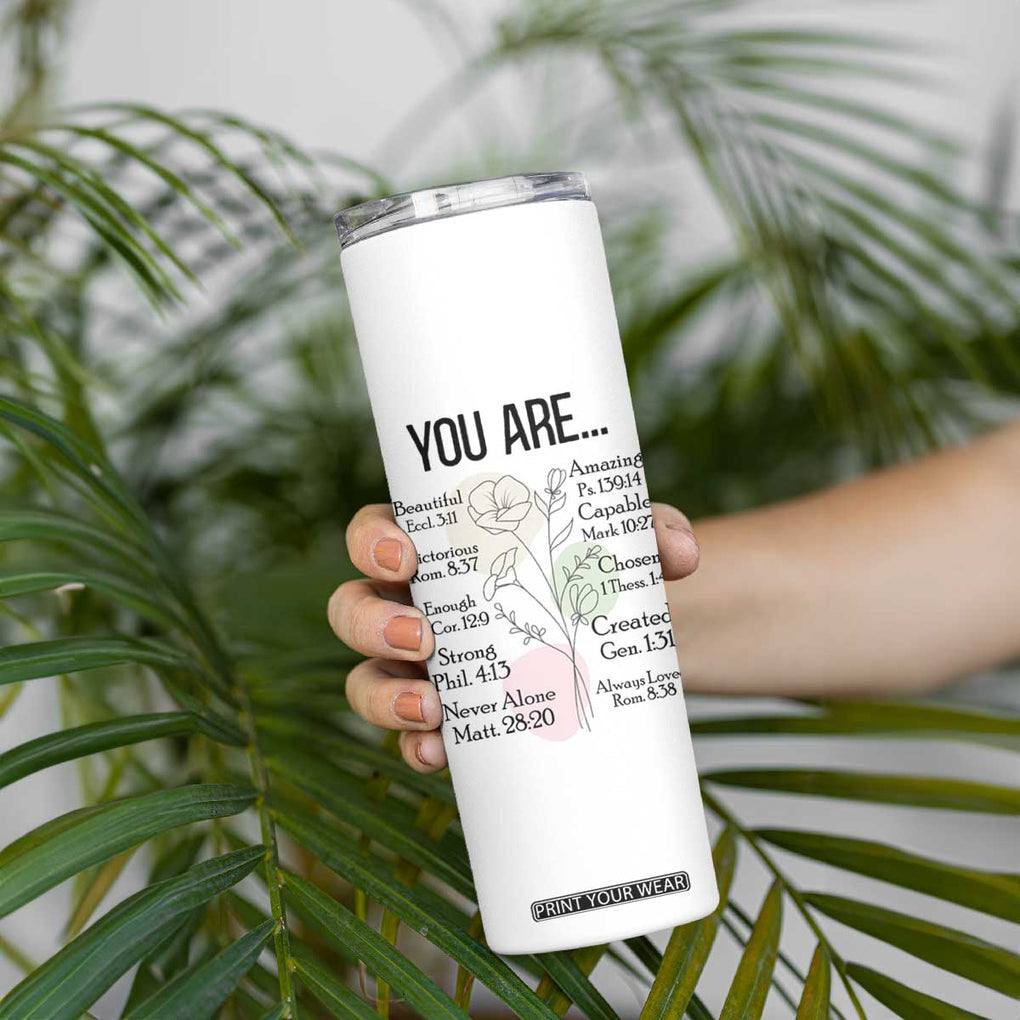 Christian Skinny Tumbler Religious Self Care Inspiration Gifts Inspirational Scripture Cup with Bible Verse TB10 Print Your Wear