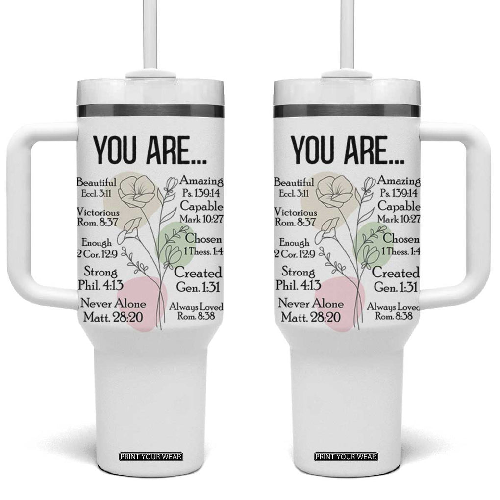 Christian Tumbler With Handle Religious Self Care Inspiration Gifts Inspirational Scripture Cup with Bible Verse TB10 One Size: 40 oz White Print Your Wear