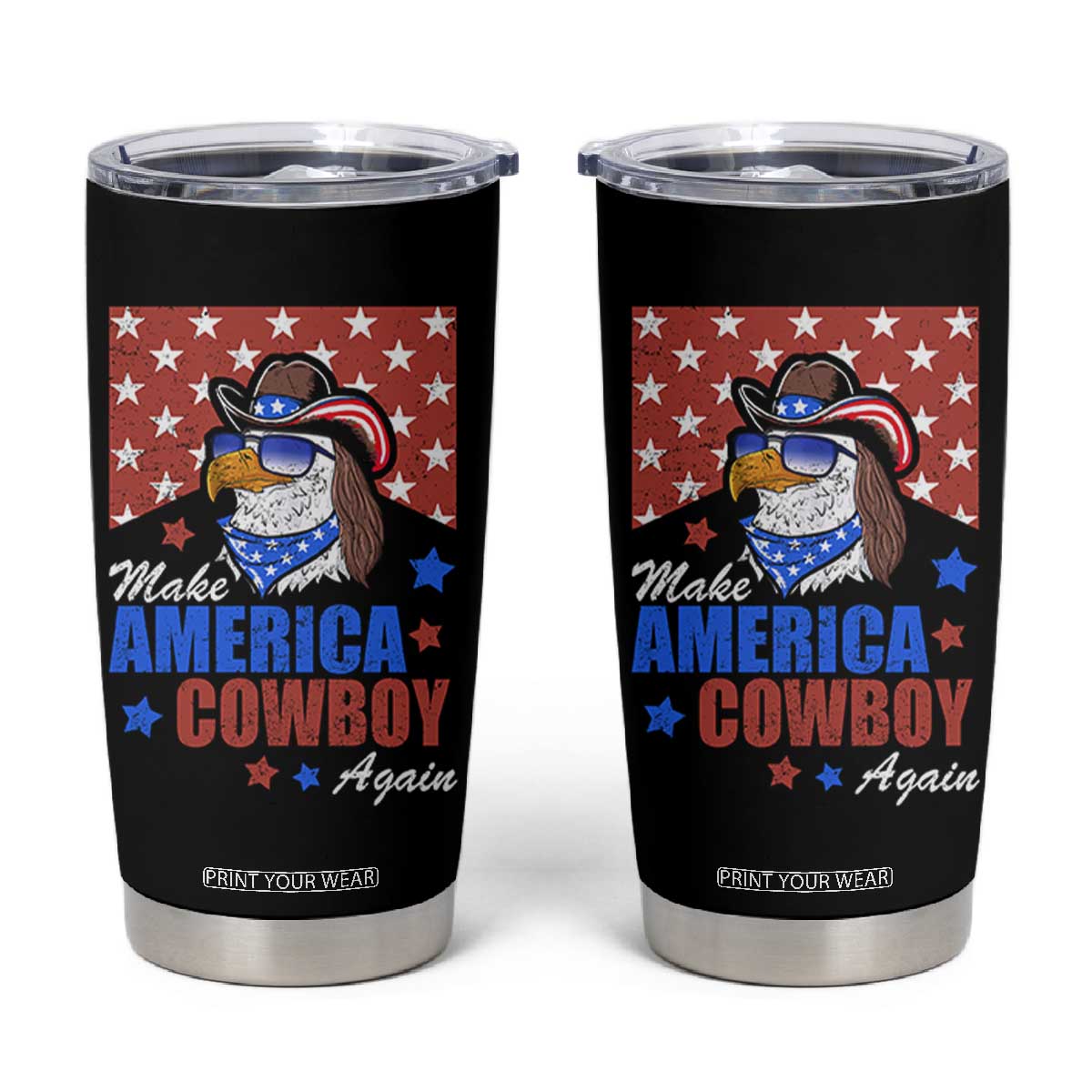 Funny Cowboy Tumbler Cup Make American Cowboy Again Western Eagle TB10 Black Print Your Wear