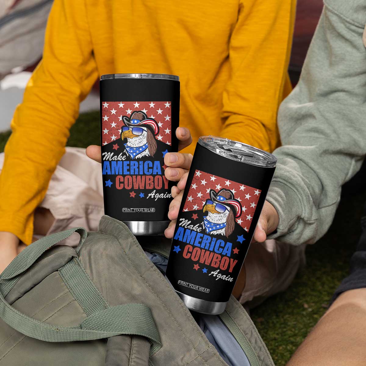 Funny Cowboy Tumbler Cup Make American Cowboy Again Western Eagle TB10 Print Your Wear