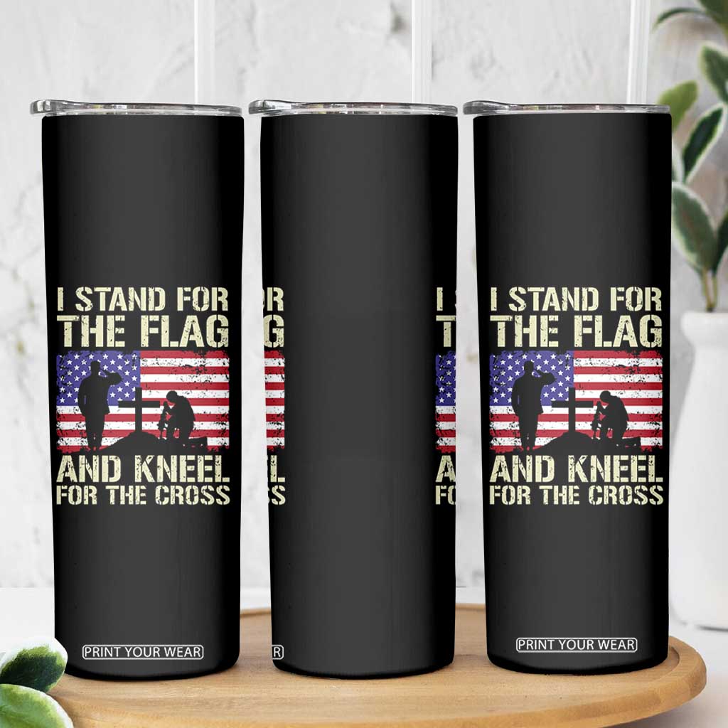 Stand For The Flag Kneel For The Cross Skinny Tumbler American Flag 4th Of July Patriotic Christian Faith TB10 Print Your Wear