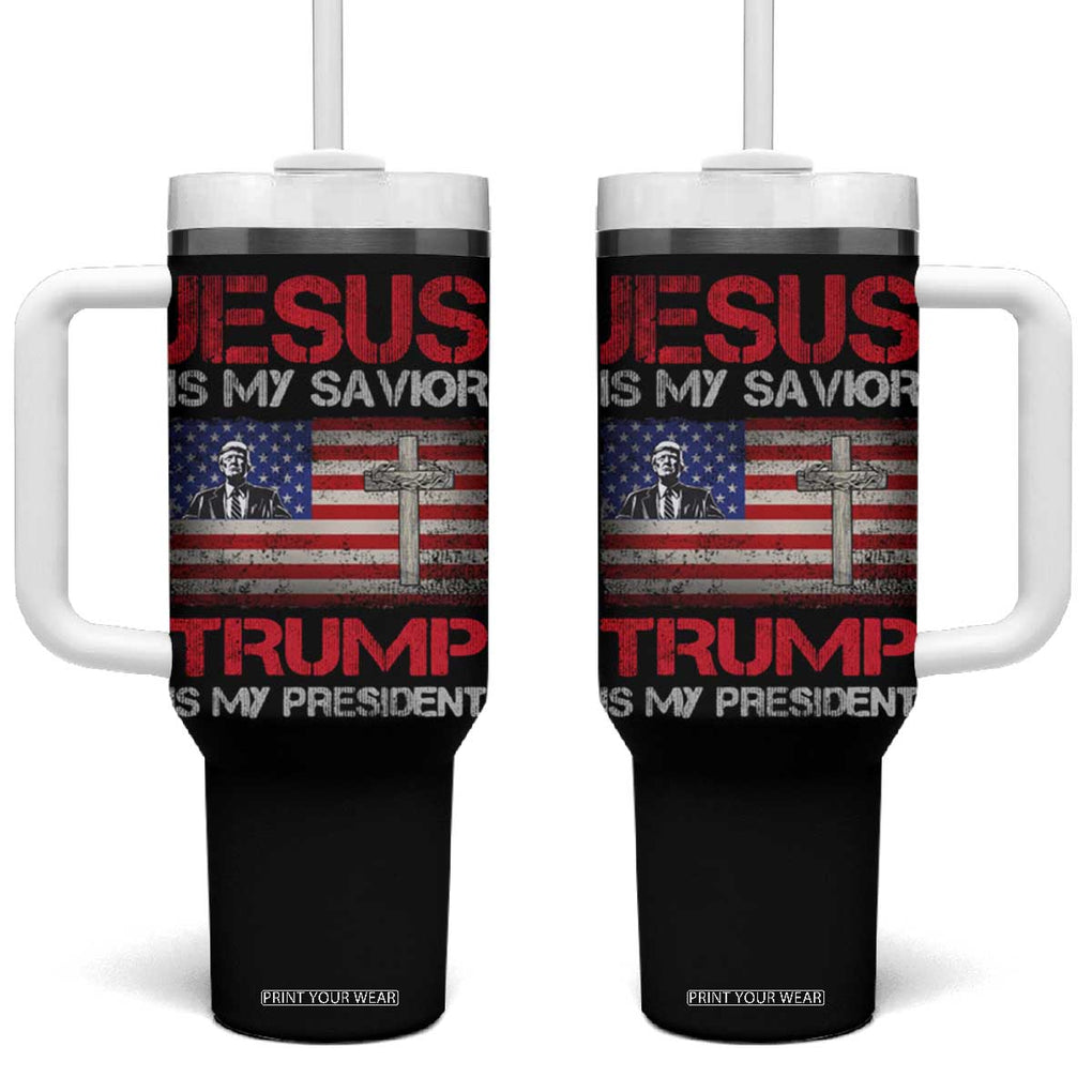 Jesus Is My Savior Trump Is My President Tumbler With Handle American Flag Christian TB10 One Size: 40 oz Black Print Your Wear