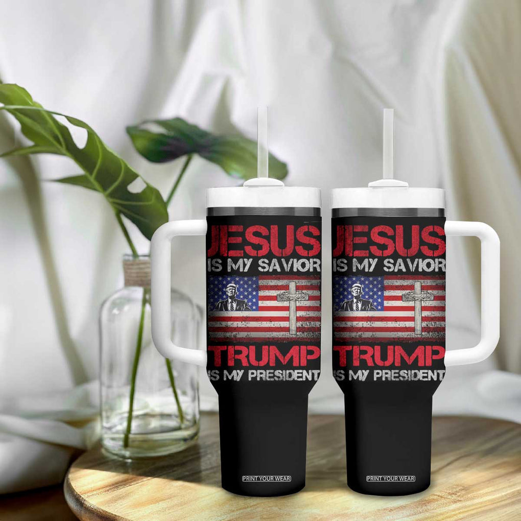 Jesus Is My Savior Trump Is My President Tumbler With Handle American Flag Christian TB10 Print Your Wear