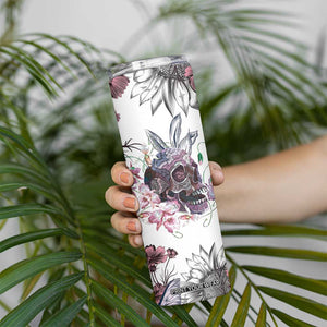 Personalized Floral Skull Skinny Tumbler Custom Name Botanical Gothic Aesthetic Vibe TB10 Print Your Wear