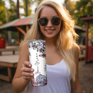 Personalized Floral Skull Skinny Tumbler Custom Name Botanical Gothic Aesthetic Vibe TB10 Print Your Wear