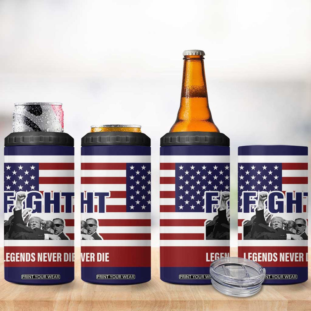 2024 Unstoppable Trump Survived Assassination Attempt Survivor 4 in 1 Can Cooler Tumbler Legend Never Die You Missed Trump Fight Fist Pump American Flag TB10 Print Your Wear