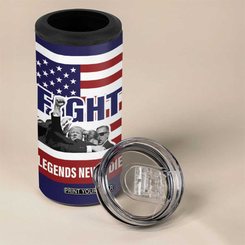 2024 Unstoppable Trump Survived Assassination Attempt Survivor 4 in 1 Can Cooler Tumbler Legend Never Die You Missed Trump Fight Fist Pump American Flag TB10 Print Your Wear
