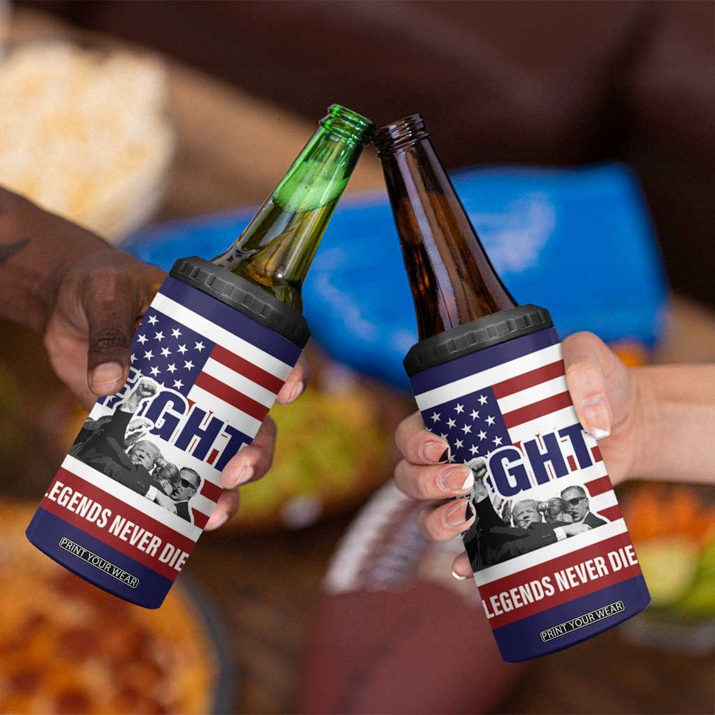 2024 Unstoppable Trump Survived Assassination Attempt Survivor 4 in 1 Can Cooler Tumbler Legend Never Die You Missed Trump Fight Fist Pump American Flag TB10 Print Your Wear