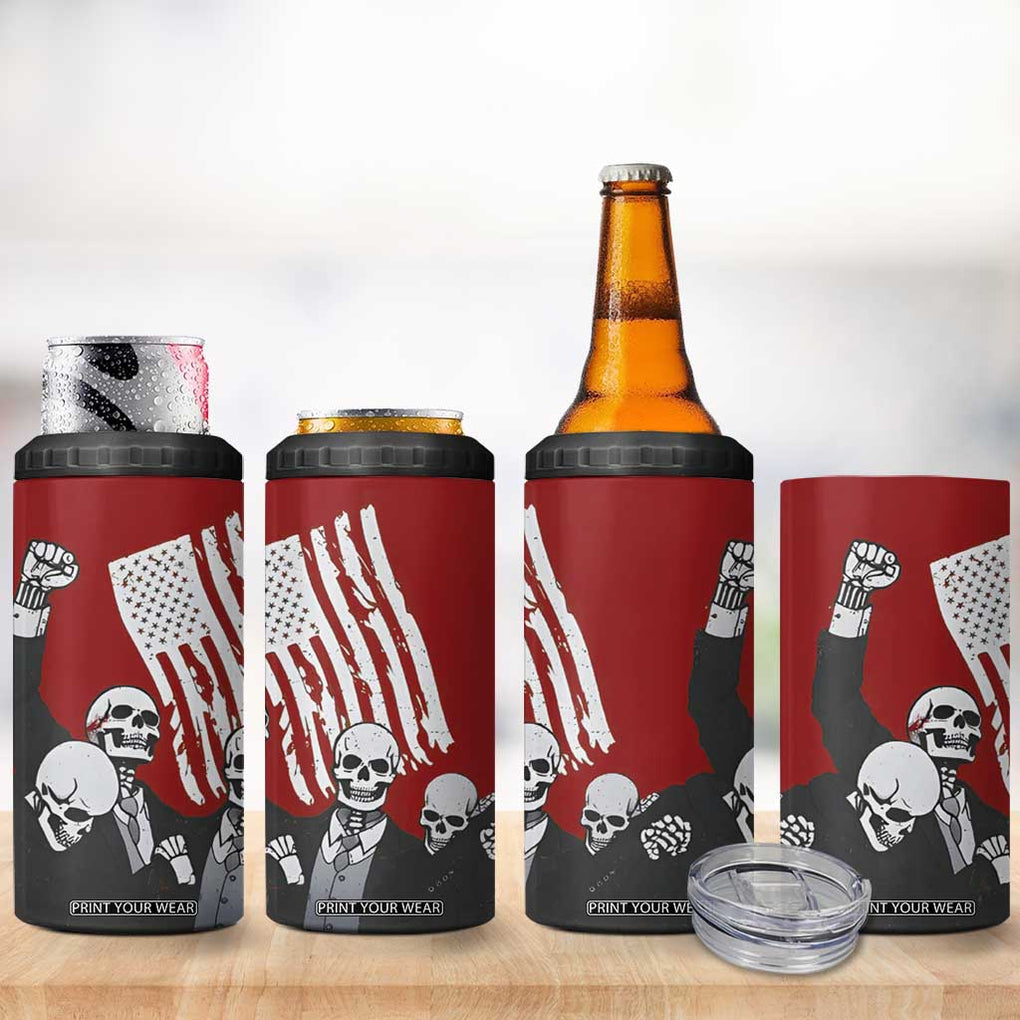 2024 Unstoppable Trump Skeleton Halloween 4 in 1 Can Cooler Tumbler Survived Assassination Attempt Survivor You Missed Trump Fight Fist Pump American Flag TB10 Print Your Wear