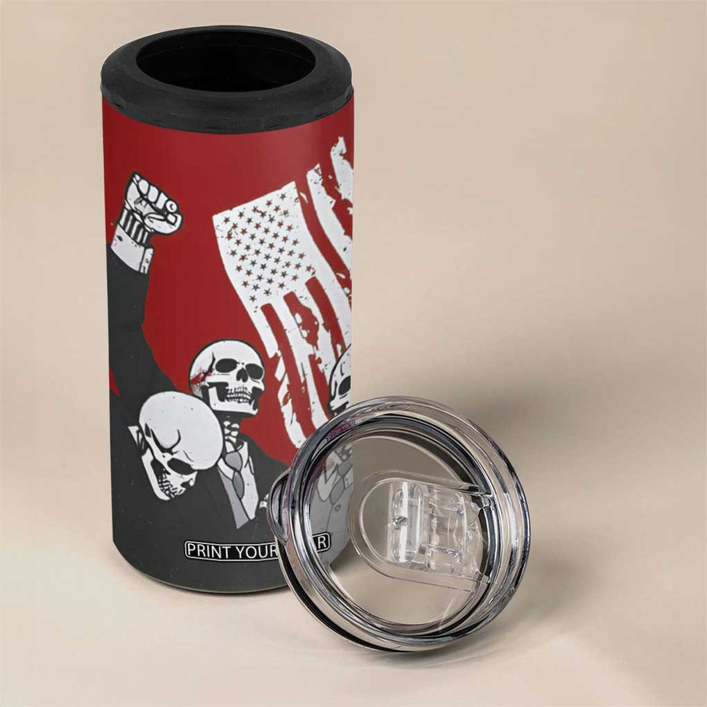 2024 Unstoppable Trump Skeleton Halloween 4 in 1 Can Cooler Tumbler Survived Assassination Attempt Survivor You Missed Trump Fight Fist Pump American Flag TB10 Print Your Wear