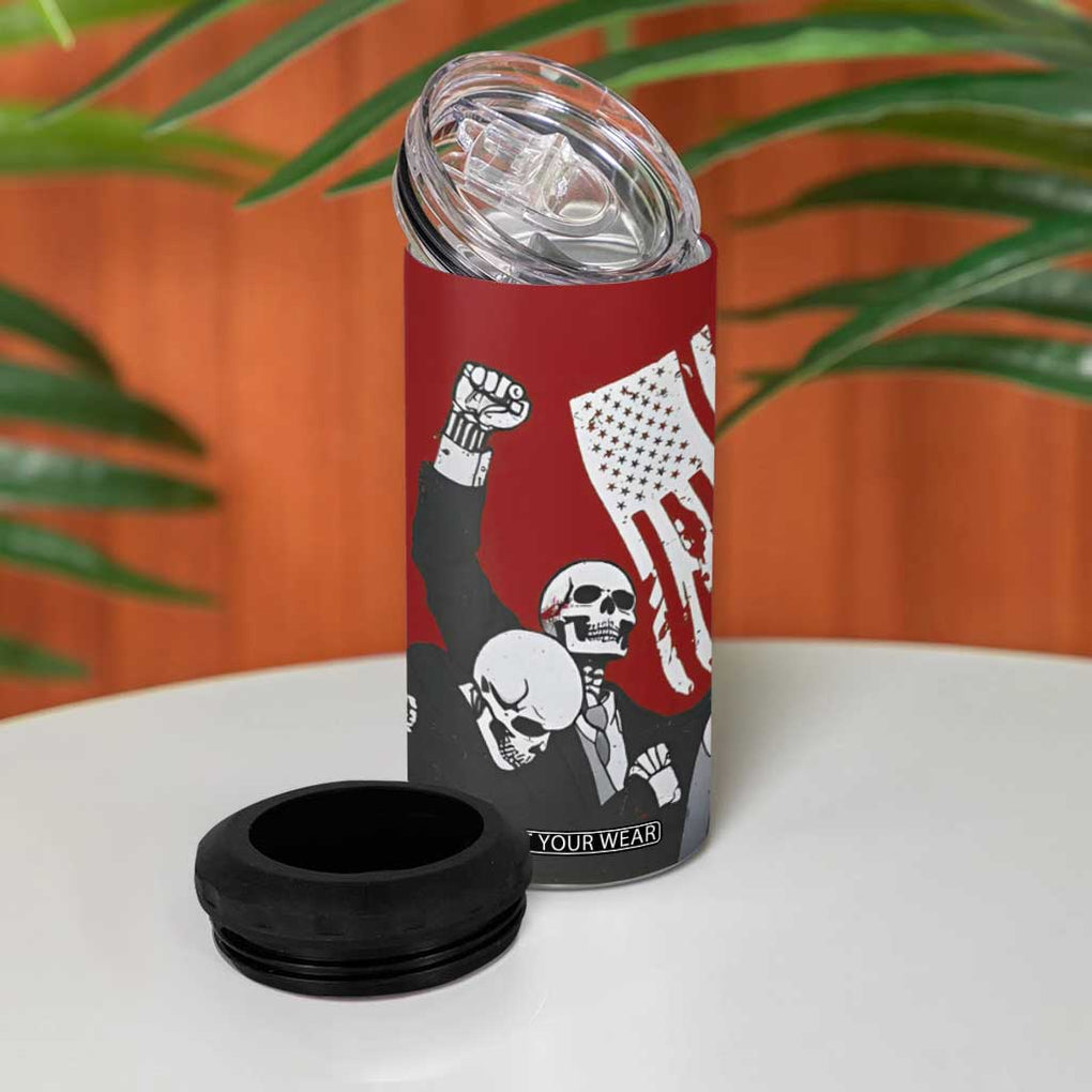 2024 Unstoppable Trump Skeleton Halloween 4 in 1 Can Cooler Tumbler Survived Assassination Attempt Survivor You Missed Trump Fight Fist Pump American Flag TB10 Print Your Wear