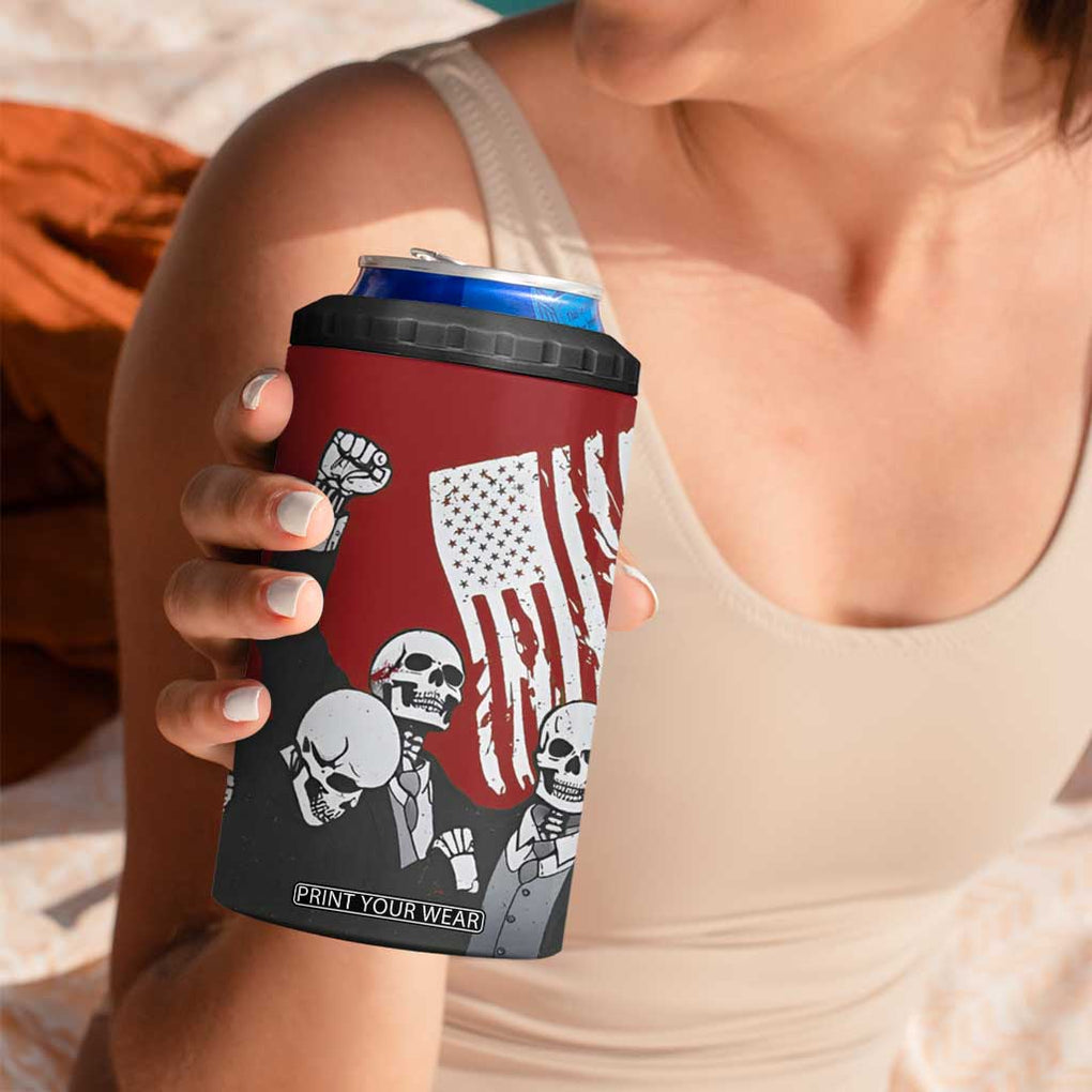 2024 Unstoppable Trump Skeleton Halloween 4 in 1 Can Cooler Tumbler Survived Assassination Attempt Survivor You Missed Trump Fight Fist Pump American Flag TB10 Print Your Wear