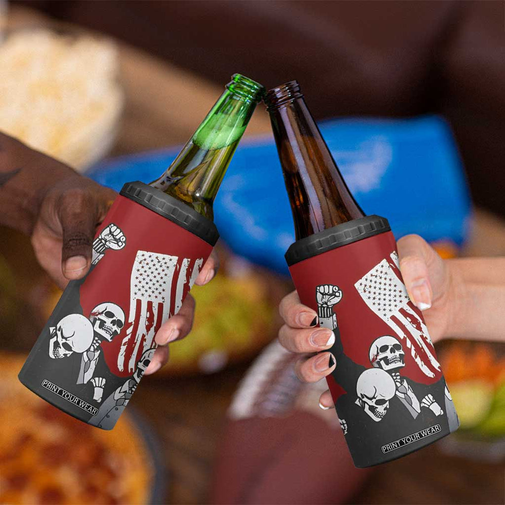 2024 Unstoppable Trump Skeleton Halloween 4 in 1 Can Cooler Tumbler Survived Assassination Attempt Survivor You Missed Trump Fight Fist Pump American Flag TB10 Print Your Wear