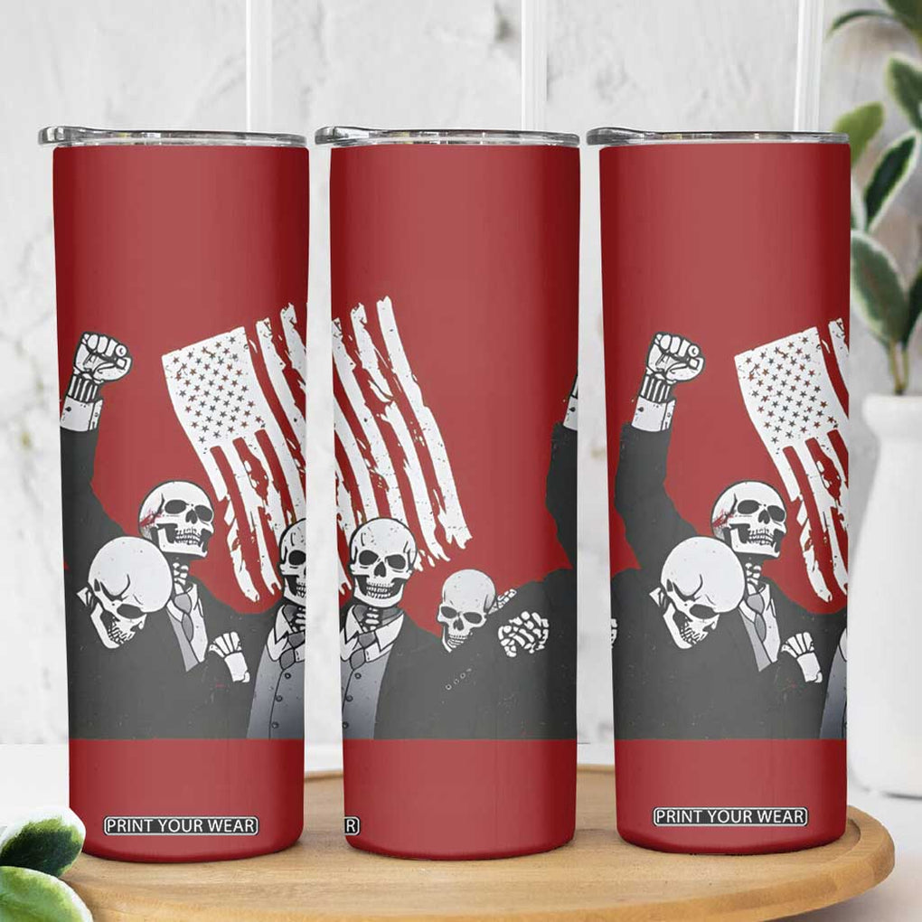 2024 Unstoppable Trump Skeleton Halloween Skinny Tumbler Survived Assassination Attempt Survivor You Missed Trump Fight Fist Pump American Flag TB10 Print Your Wear