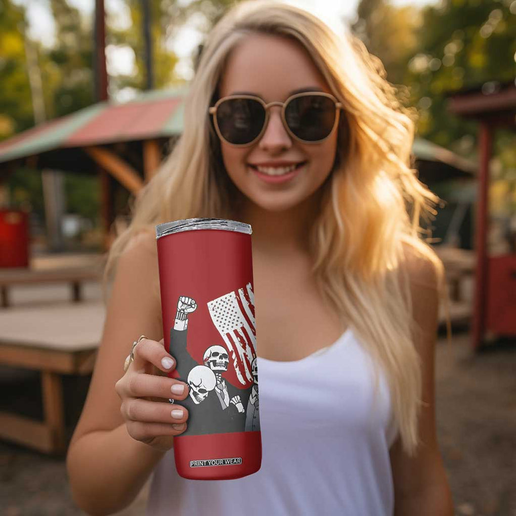 2024 Unstoppable Trump Skeleton Halloween Skinny Tumbler Survived Assassination Attempt Survivor You Missed Trump Fight Fist Pump American Flag TB10 Print Your Wear