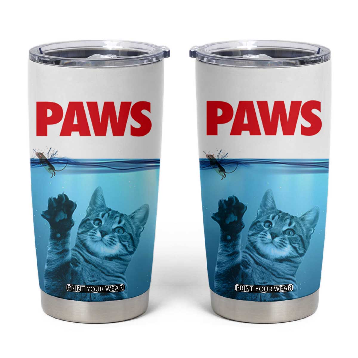 Paws Parody Tumbler Cup Cat Mouse Humorous Cat Chasing Mouse Kitten TB10 Blue Print Your Wear