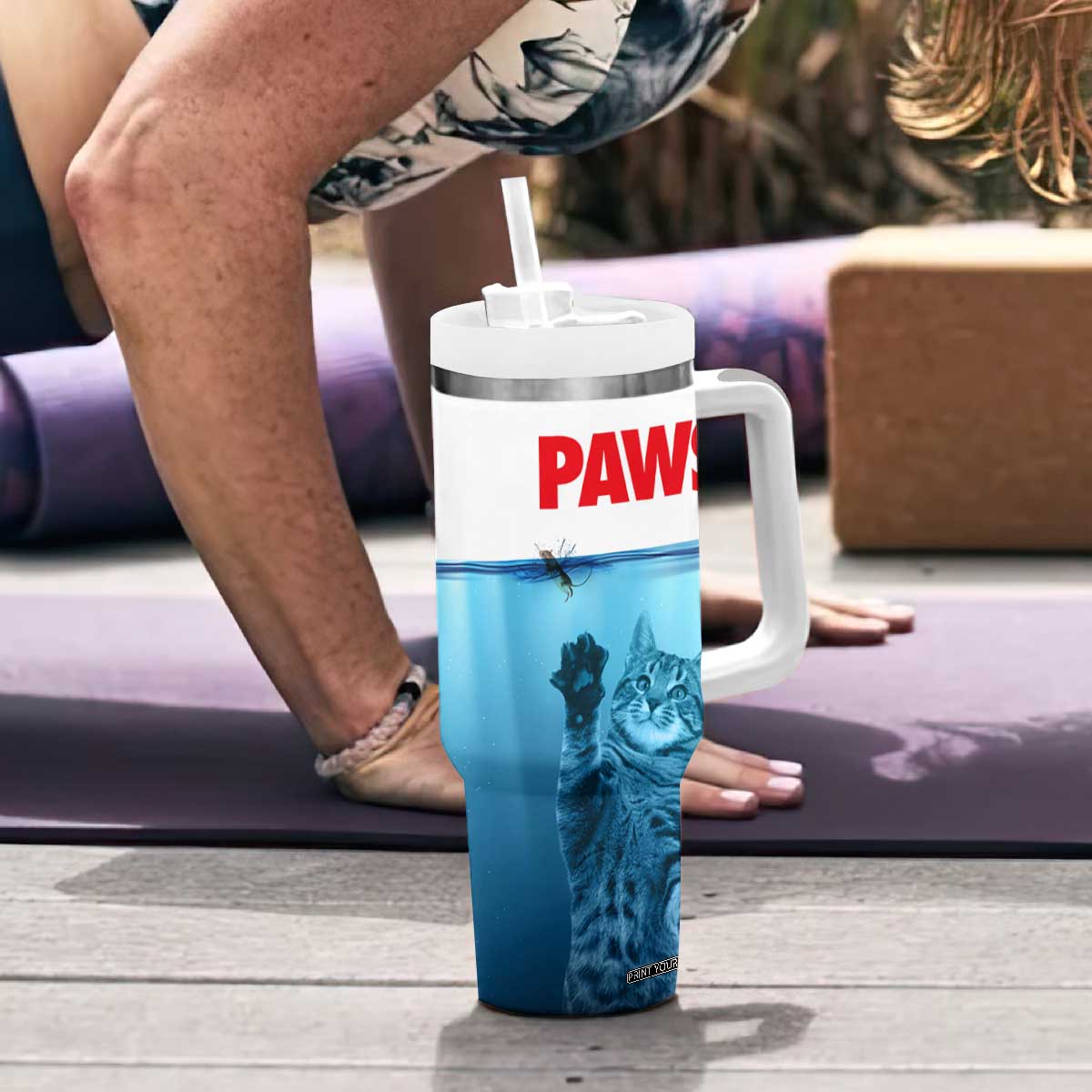 Paws Parody Tumbler With Handle Cat Mouse Humorous Cat Chasing Mouse Kitten TB10 Print Your Wear