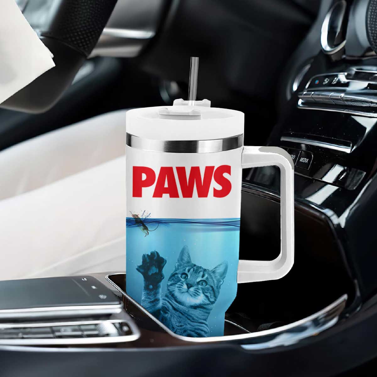 Paws Parody Tumbler With Handle Cat Mouse Humorous Cat Chasing Mouse Kitten TB10 Print Your Wear