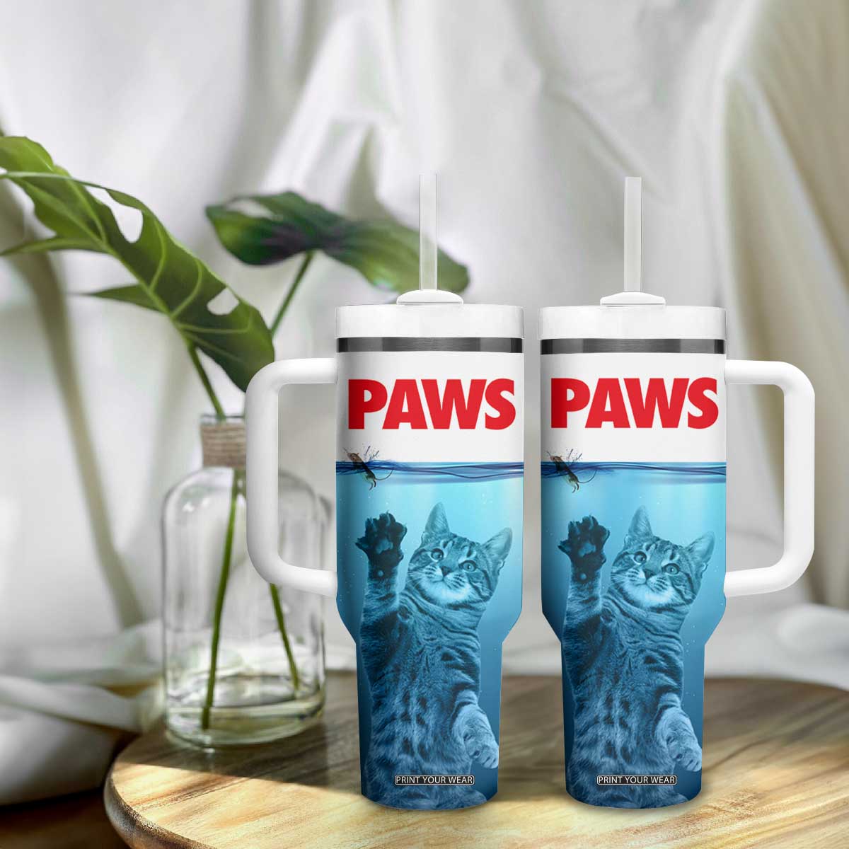 Paws Parody Tumbler With Handle Cat Mouse Humorous Cat Chasing Mouse Kitten TB10 Print Your Wear