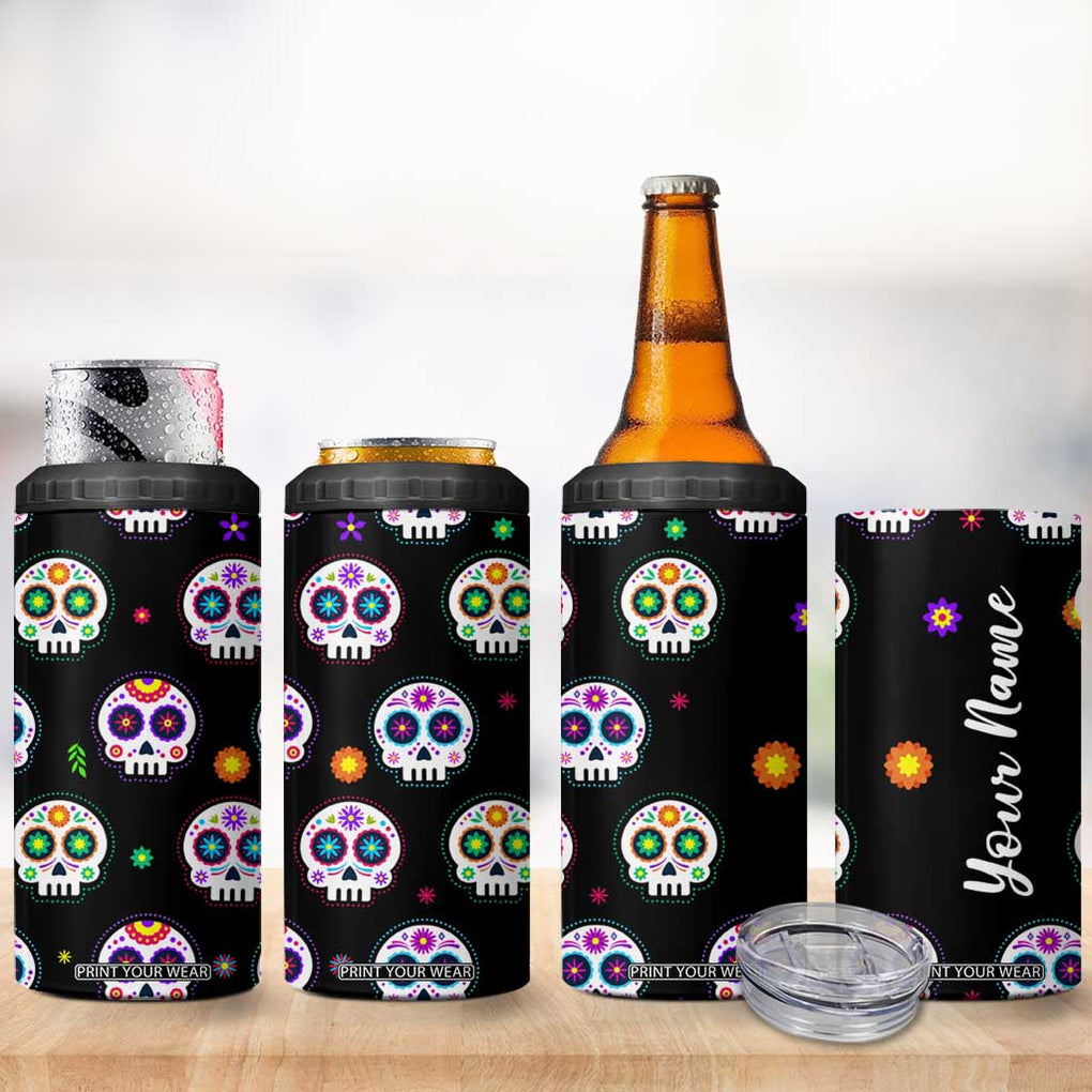 Personalized Sugar Skull 4 in 1 Can Cooler Tumbler Custom Name Da De Los Muertos Day Of The Dead Halloween Gift TB10 Print Your Wear