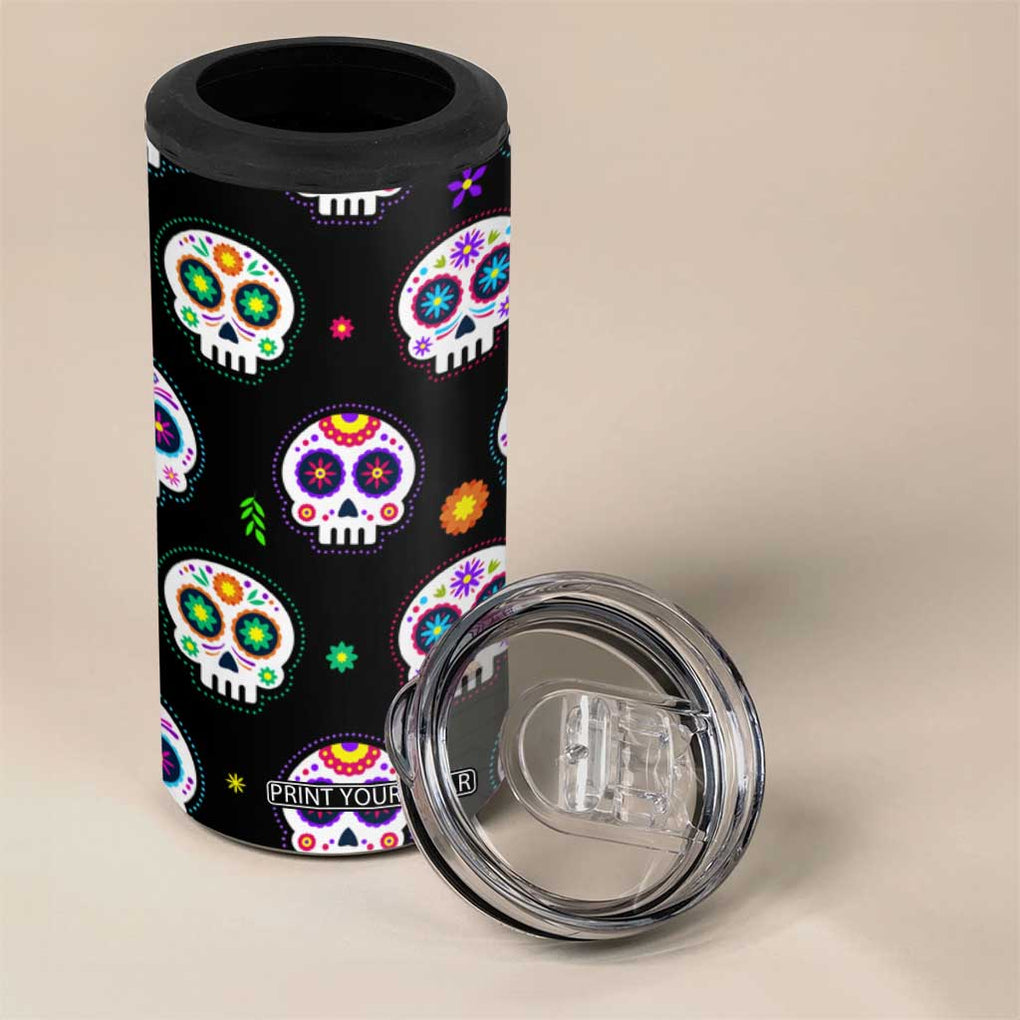 Personalized Sugar Skull 4 in 1 Can Cooler Tumbler Custom Name Da De Los Muertos Day Of The Dead Halloween Gift TB10 Print Your Wear