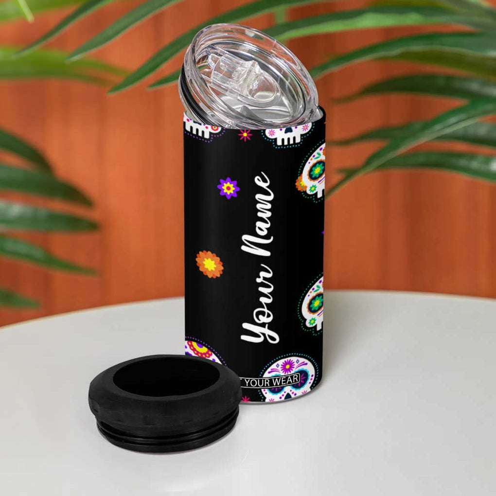 Personalized Sugar Skull 4 in 1 Can Cooler Tumbler Custom Name Da De Los Muertos Day Of The Dead Halloween Gift TB10 Print Your Wear