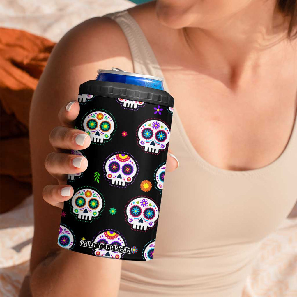 Personalized Sugar Skull 4 in 1 Can Cooler Tumbler Custom Name Da De Los Muertos Day Of The Dead Halloween Gift TB10 Print Your Wear