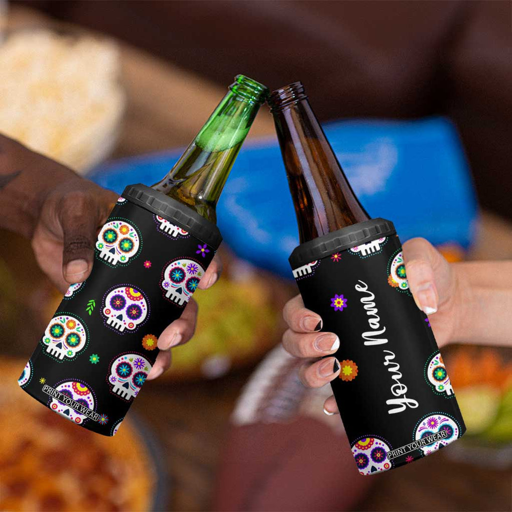 Personalized Sugar Skull 4 in 1 Can Cooler Tumbler Custom Name Da De Los Muertos Day Of The Dead Halloween Gift TB10 Print Your Wear