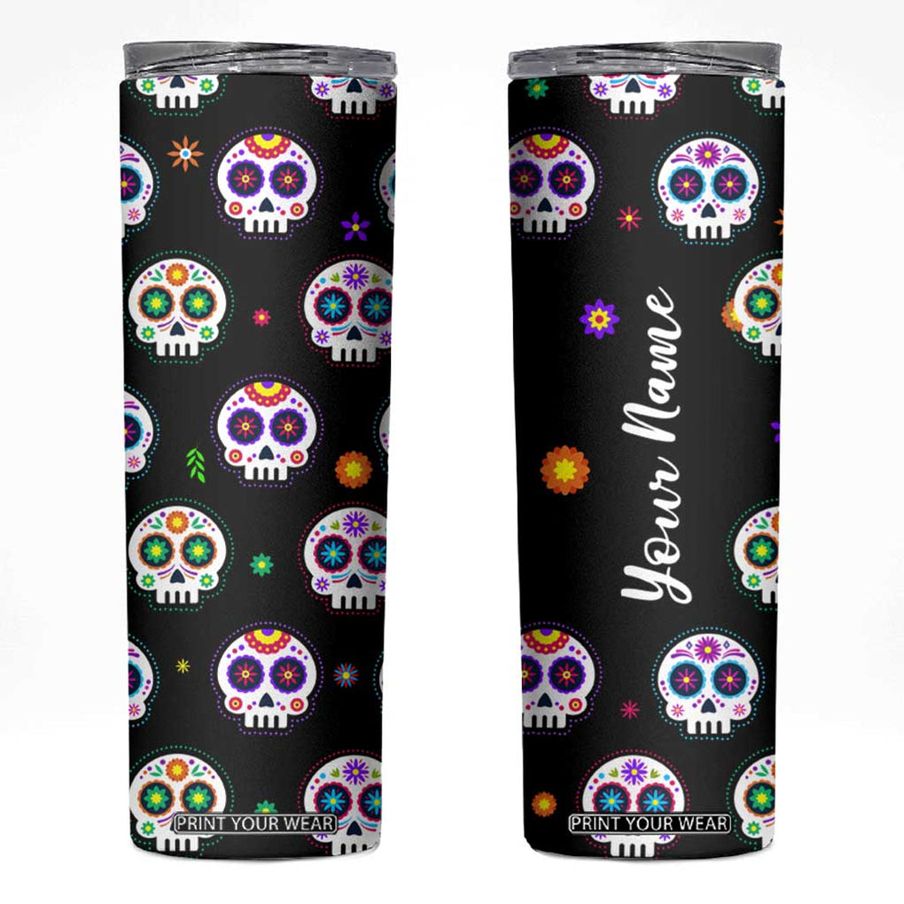 Personalized Sugar Skull Skinny Tumbler Custom Name Da De Los Muertos Day Of The Dead Halloween Gift TB10 Black Print Your Wear