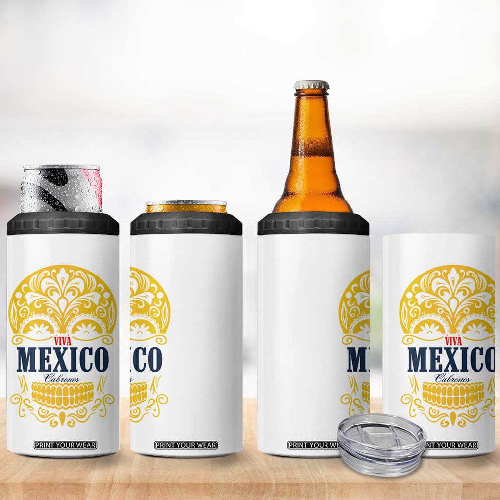 Viva Mexico Cabrones Sugar Skull 4 in 1 Can Cooler Tumbler Independence Day Mexico Mexican Beer TB10 Print Your Wear