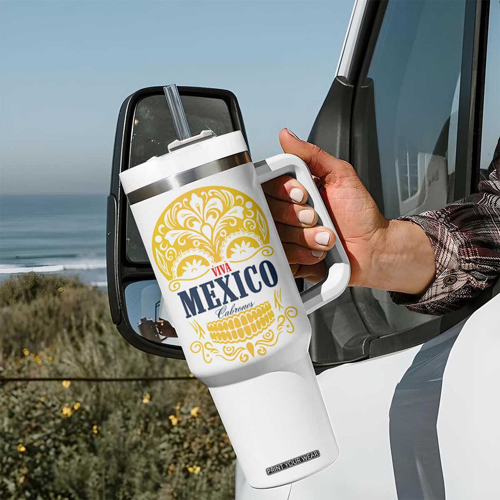 Viva Mexico Cabrones Sugar Skull Tumbler With Handle Independence Day Mexico Mexican Beer TB10 Print Your Wear
