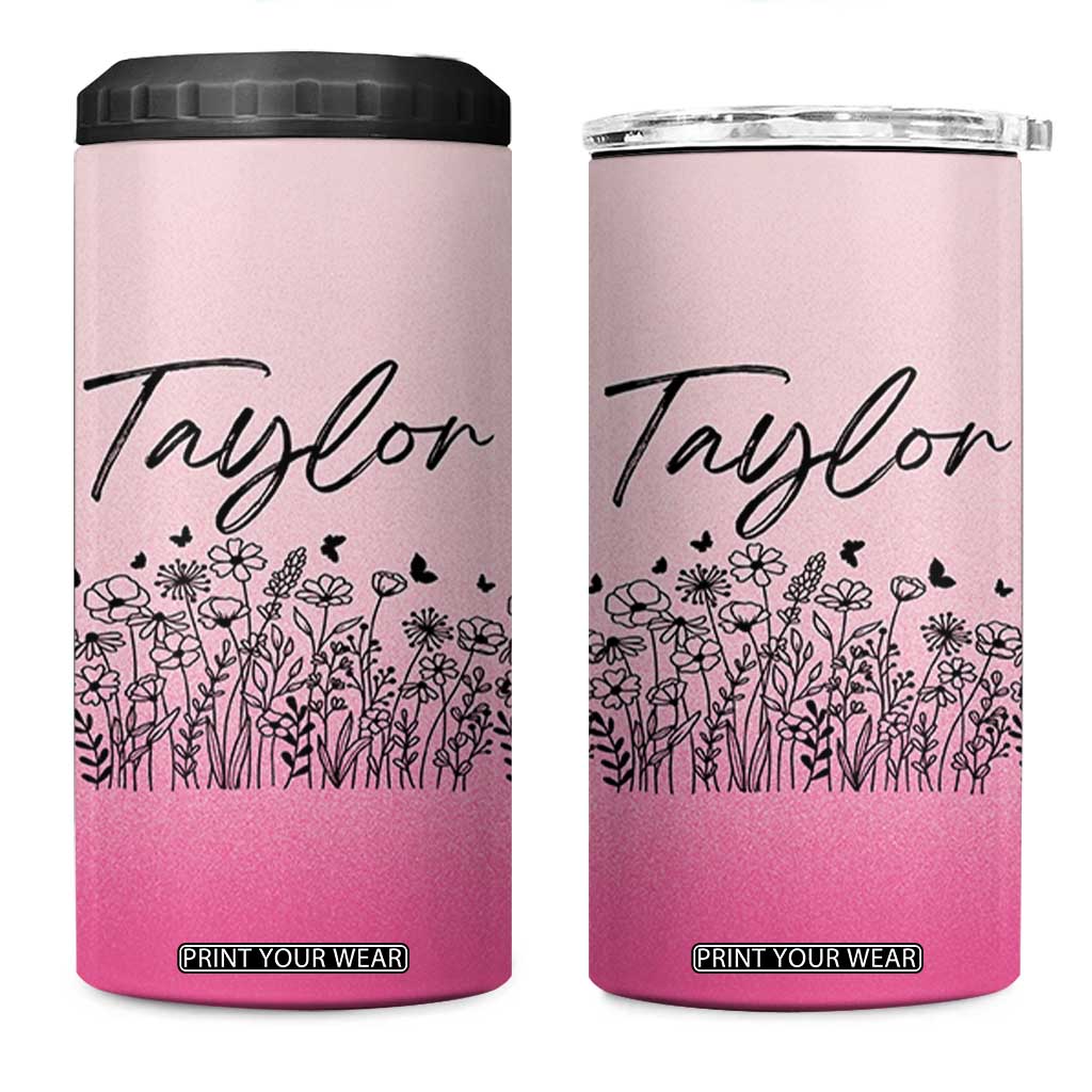 Personalized Wildflower 4 in 1 Can Cooler Tumbler Custom Name Gift For Women TB10 One Size: 16 oz Pink Print Your Wear