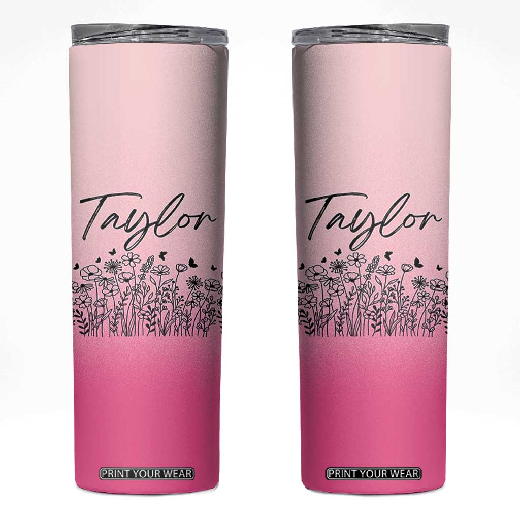 Personalized Wildflower Skinny Tumbler Custom Name Gift For Women TB10 Pink Print Your Wear