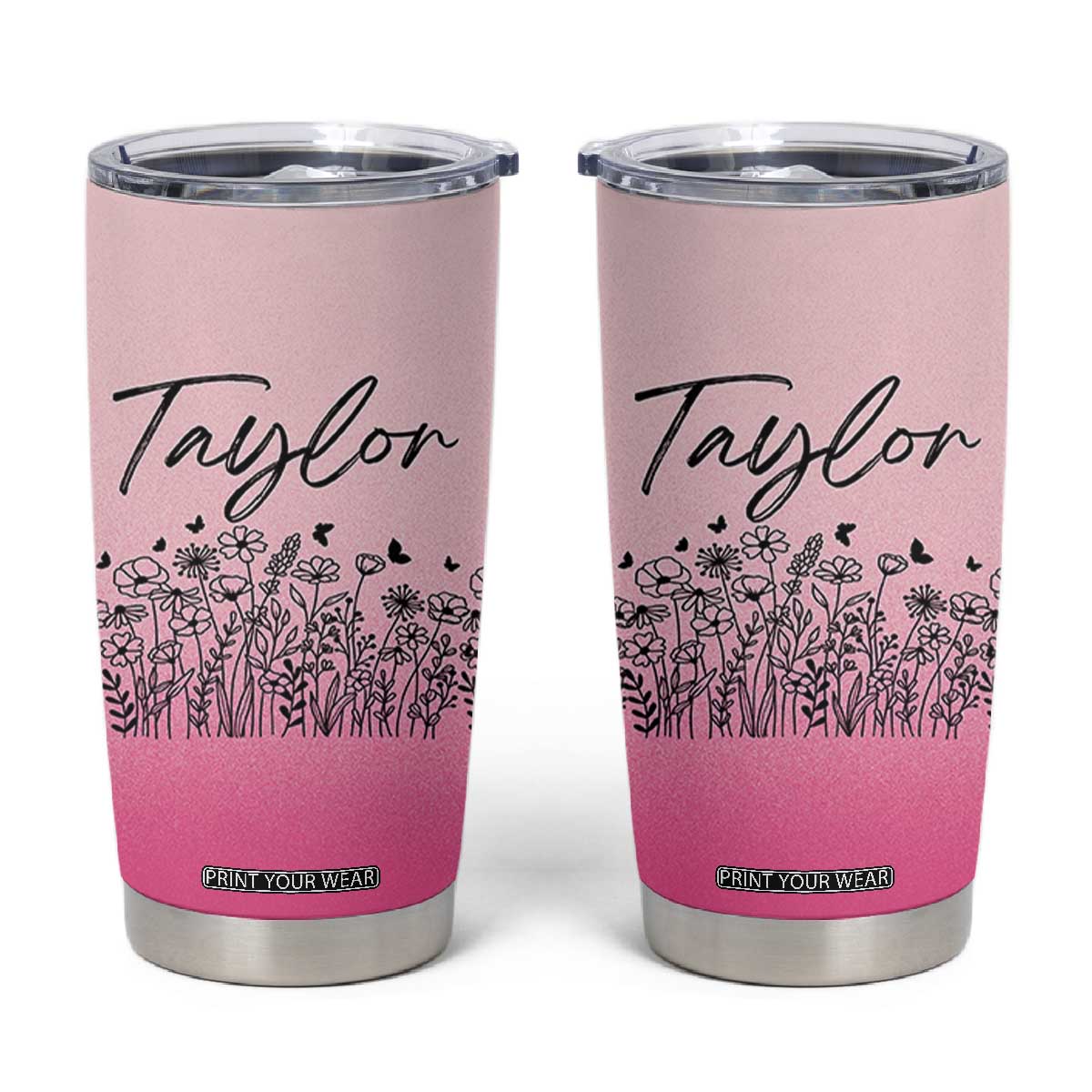 Personalized Wildflower Tumbler Cup Custom Name Gift For Women TB10 Pink Print Your Wear