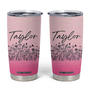 Personalized Wildflower Tumbler Cup Custom Name Gift For Women TB10 Pink Print Your Wear