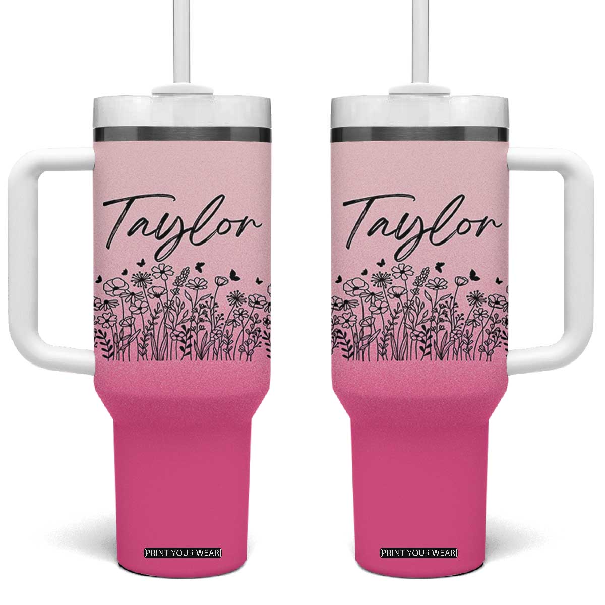 Personalized Wildflower Tumbler With Handle Custom Name Gift For Women TB10 One Size: 40 oz Pink Print Your Wear