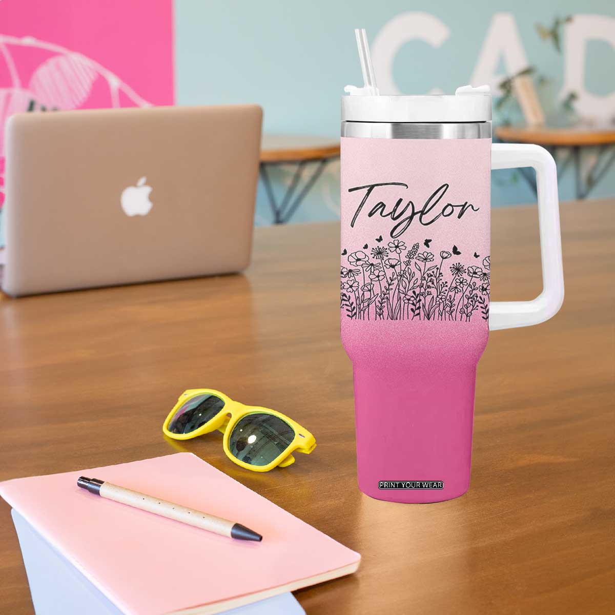 Personalized Wildflower Tumbler With Handle Custom Name Gift For Women TB10 Print Your Wear