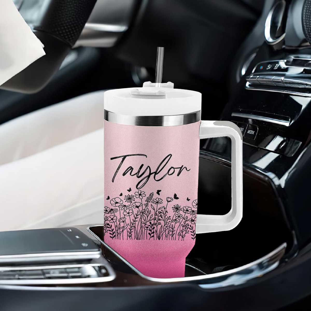 Personalized Wildflower Tumbler With Handle Custom Name Gift For Women TB10 Print Your Wear
