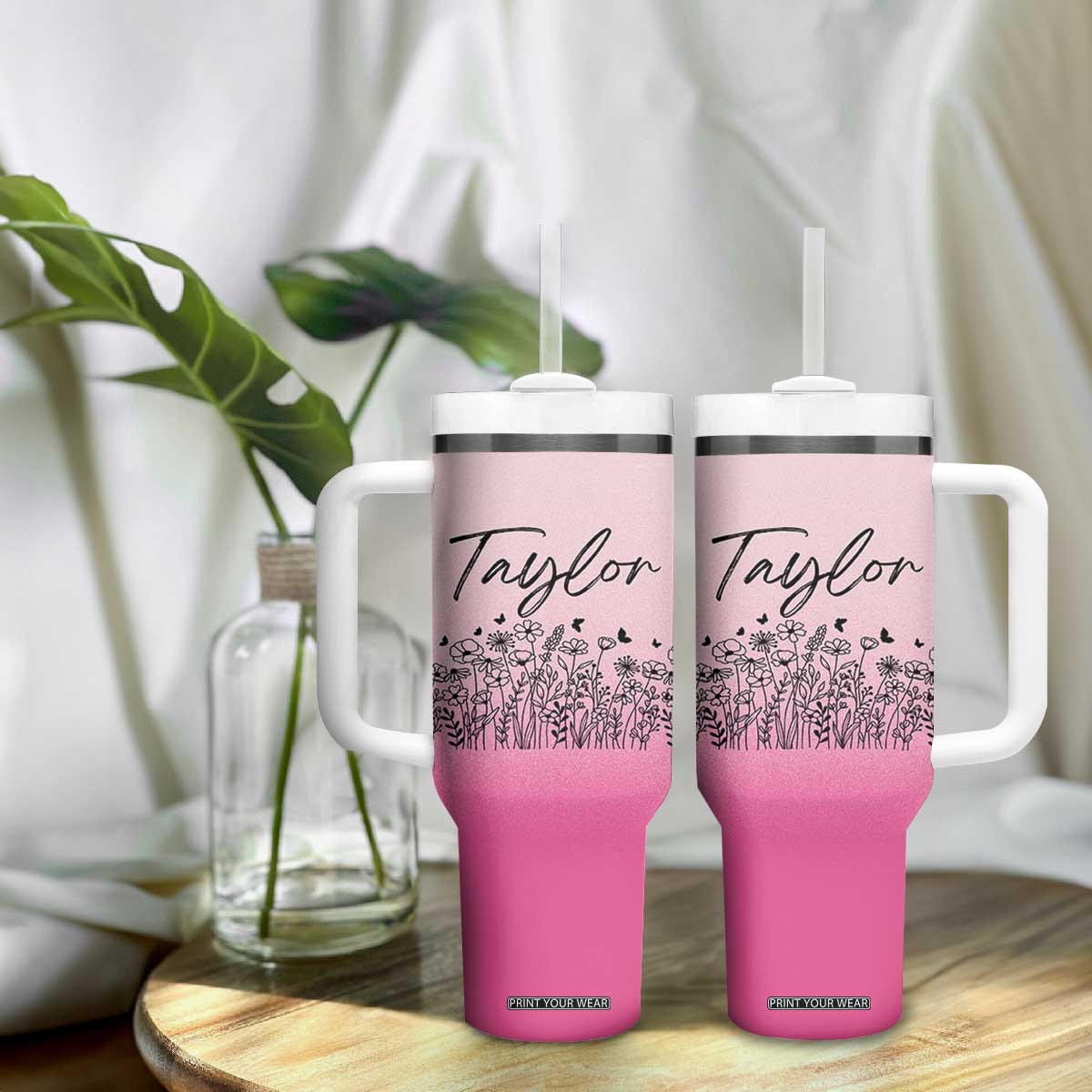 Personalized Wildflower Tumbler With Handle Custom Name Gift For Women TB10 Print Your Wear