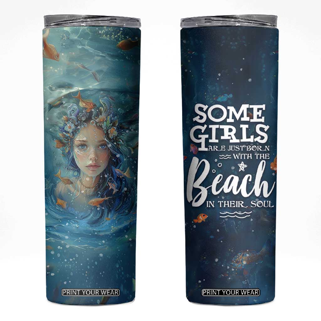 Beach Lovers Gifts For Women Skinny Tumbler Some Girls Are Just Born With The Beach In Their Souls TB10 Navy Print Your Wear