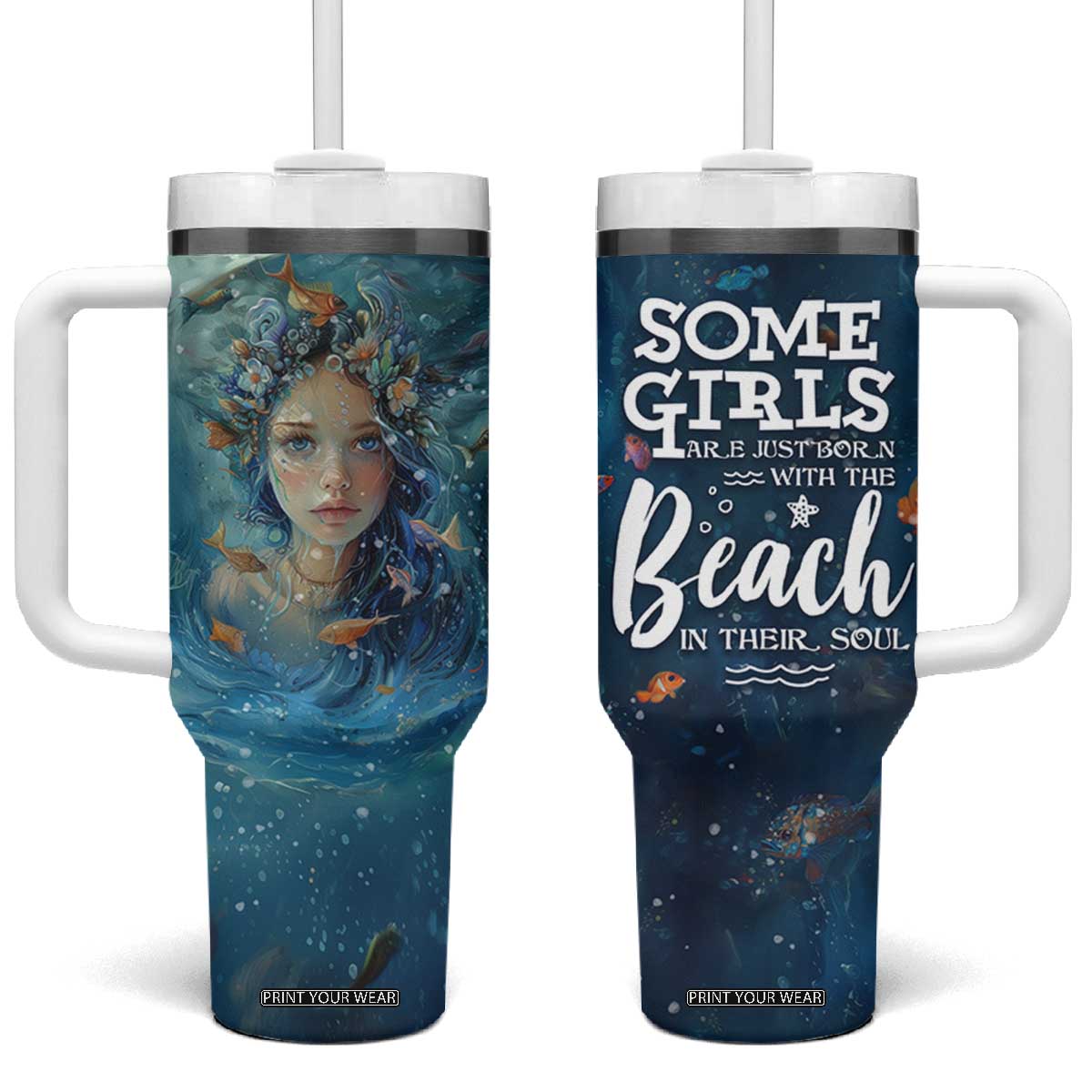 Beach Lovers Gifts For Women Tumbler With Handle Some Girls Are Just Born With The Beach In Their Souls TB10 One Size: 40 oz Navy Print Your Wear