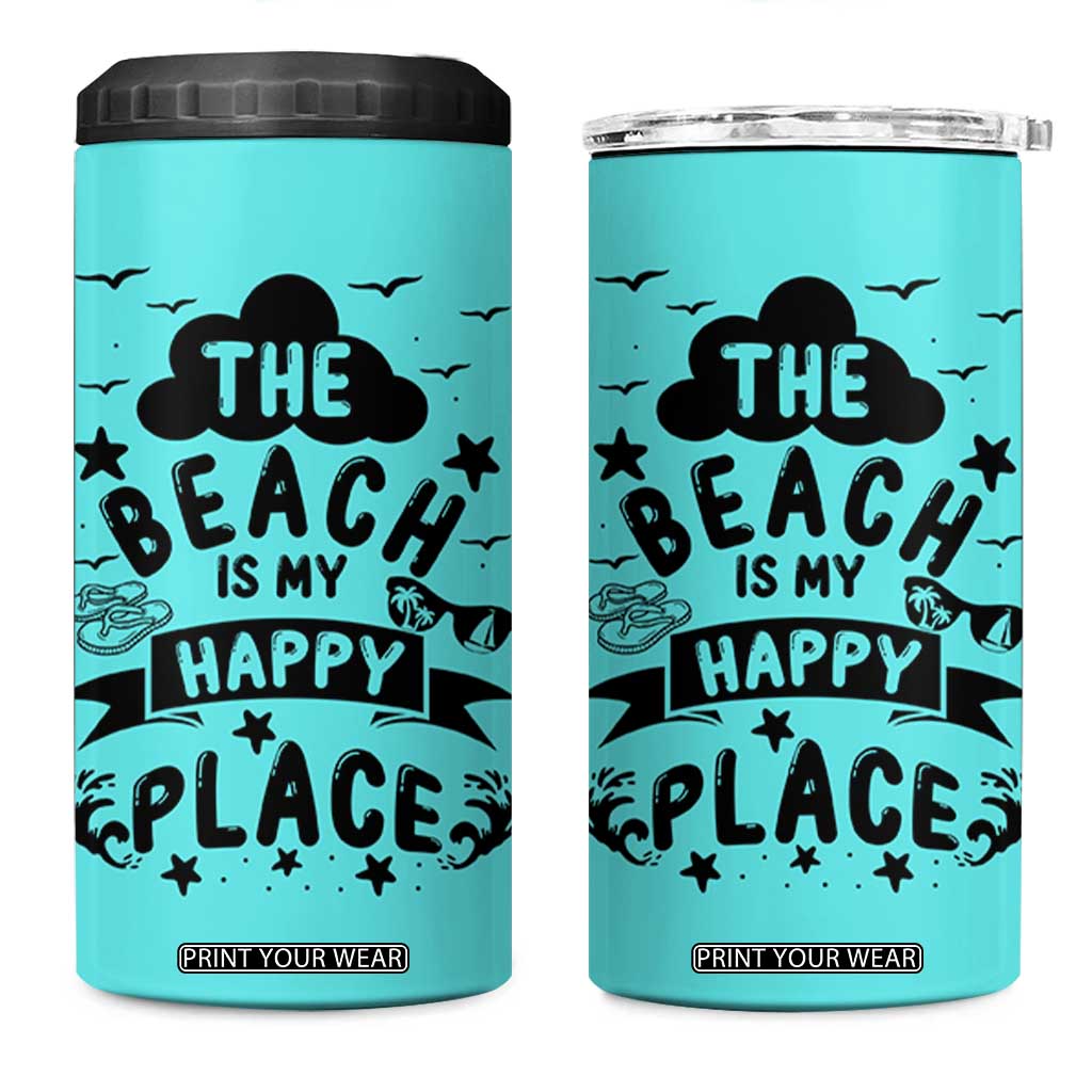 Beach Vacation 4 in 1 Can Cooler Tumbler The Beach Is My Happy Place Summer Holiday Gift TB10 One Size: 16 oz Teal Print Your Wear