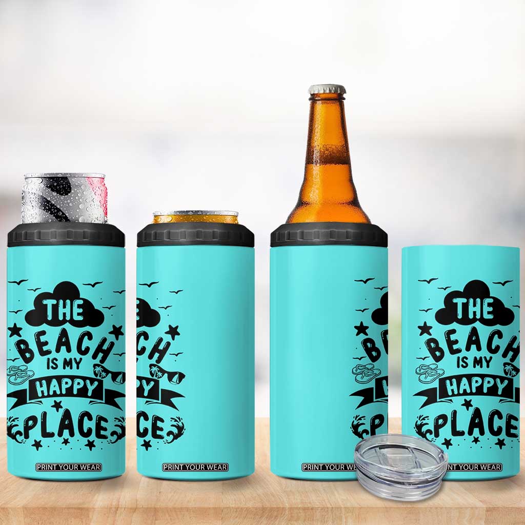 Beach Vacation 4 in 1 Can Cooler Tumbler The Beach Is My Happy Place Summer Holiday Gift TB10 Print Your Wear