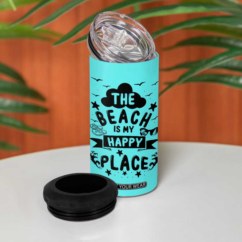 Beach Vacation 4 in 1 Can Cooler Tumbler The Beach Is My Happy Place Summer Holiday Gift TB10 Print Your Wear