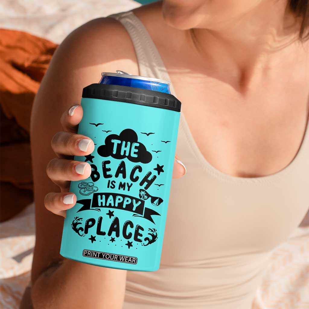 Beach Vacation 4 in 1 Can Cooler Tumbler The Beach Is My Happy Place Summer Holiday Gift TB10 Print Your Wear
