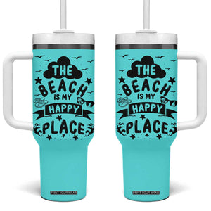 Beach Vacation Tumbler With Handle The Beach Is My Happy Place Summer Holiday Gift TB10 One Size: 40 oz Teal Print Your Wear