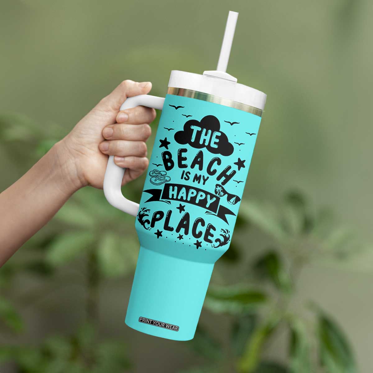 Beach Vacation Tumbler With Handle The Beach Is My Happy Place Summer Holiday Gift TB10 Print Your Wear
