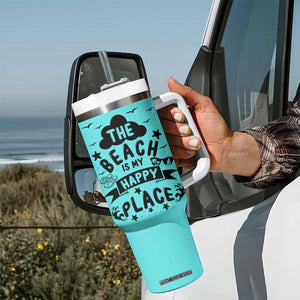 Beach Vacation Tumbler With Handle The Beach Is My Happy Place Summer Holiday Gift TB10 Print Your Wear