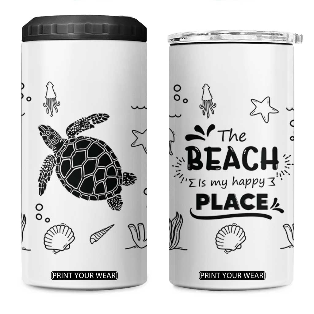 Beach 4 in 1 Can Cooler Tumbler Ocean Animals The Beach Is My Happy Place Summer Holiday Gift TB10 One Size: 16 oz White Print Your Wear